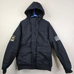 U.S. Army Full Zip 4 Pocket Patchwork Hooded Bomber Jacket Medium